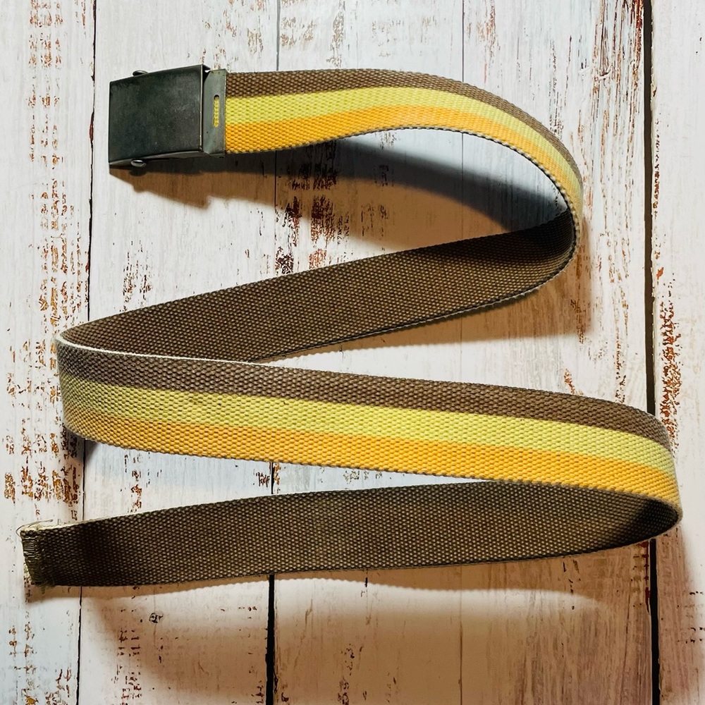 Striped Brown, Yellow & Gold Webbing Belt